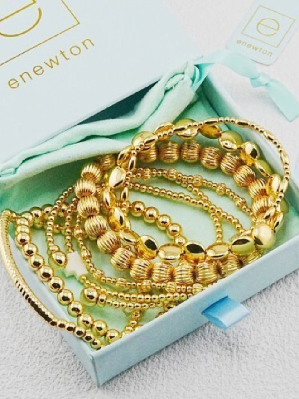 Enewton 8-Piece Gold Beaded Cross Bracelet Stretch Stack